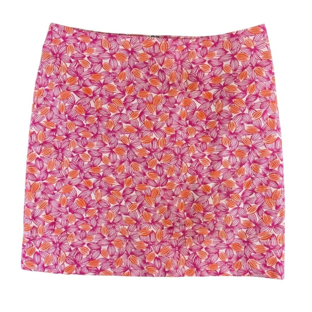 Talbots Pink Orange Floral Petal Mini Skirt Size 12 Lined Cotton Stretch